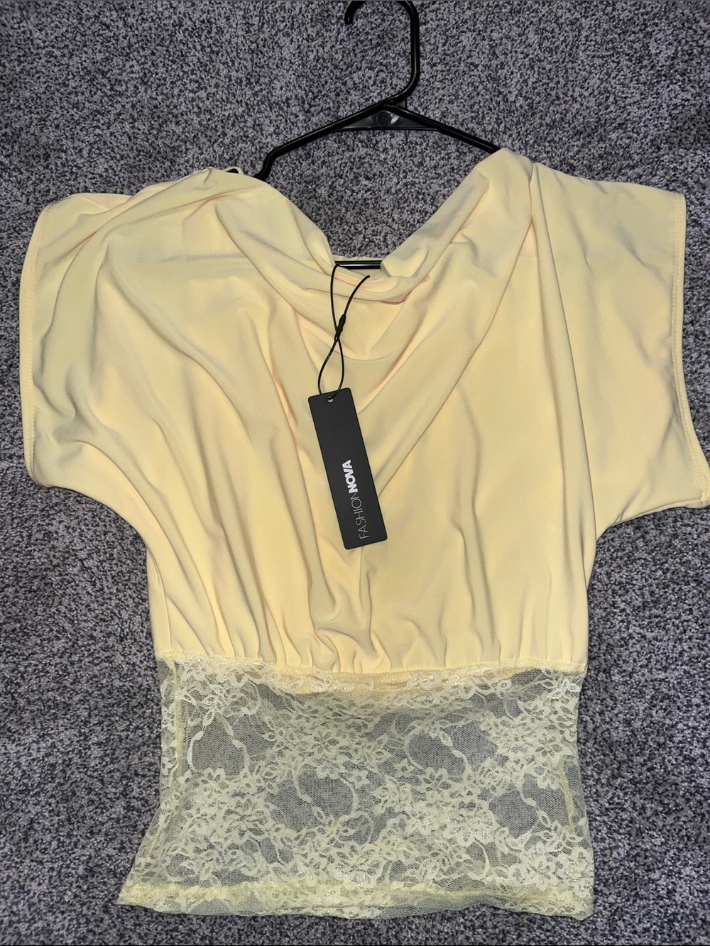 Women’s Fashion Nova Light Yellow Lace-Hem Dolman Top